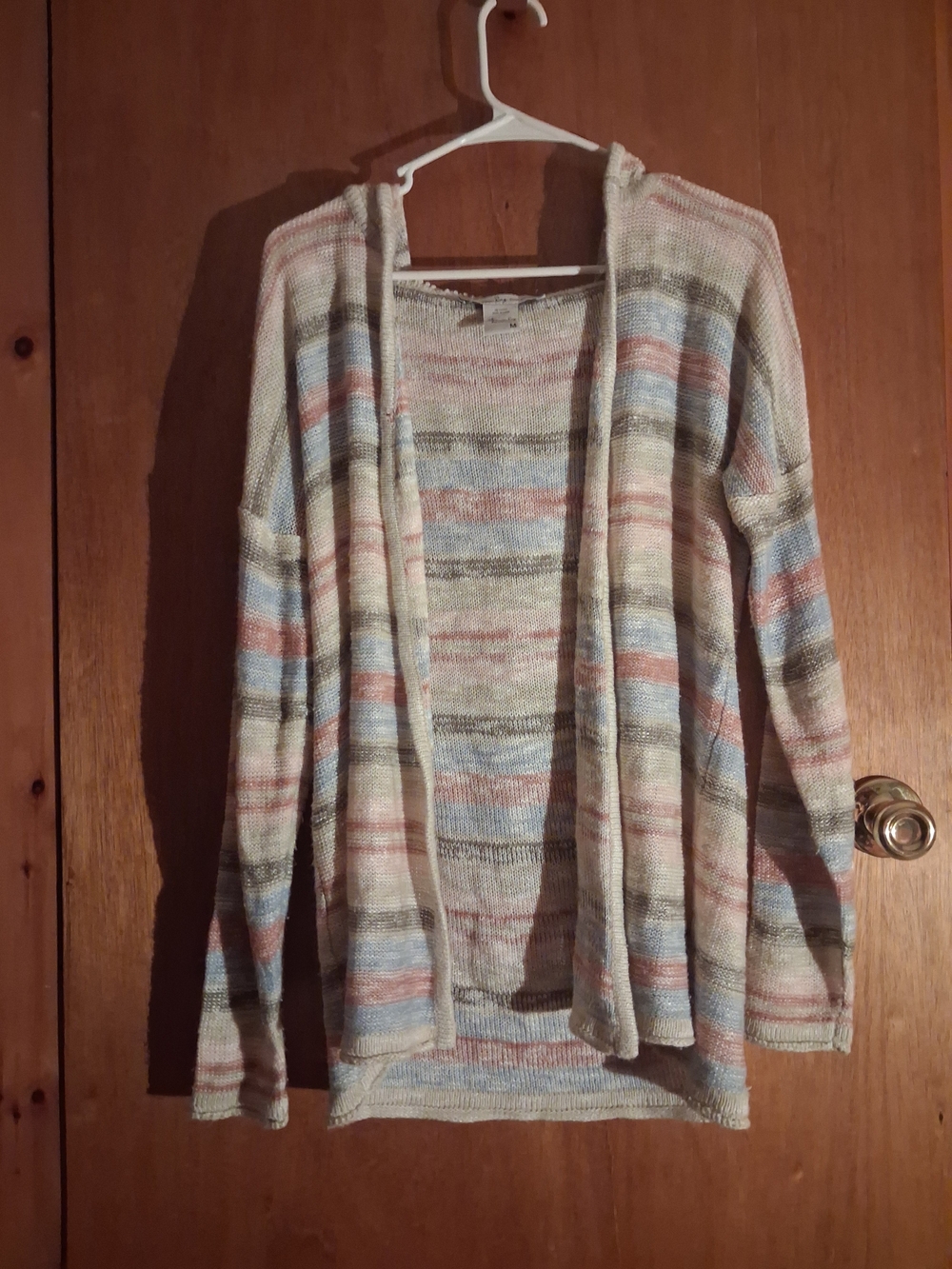 Lightweight Striped Open-Front Hooded Sweater Cardigan - Pastel Stripe